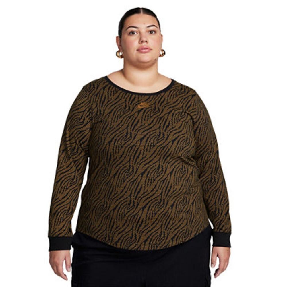 Nike Womens 3X Black Gold AOP Sportswear Long Sleeve Top Plus Size